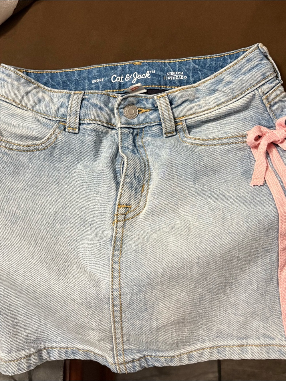 Cat & Jack Light Blue Denim Skort with Pink Side Tie